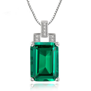Sterling Silver Emerald Pendant with Chain - Enumu