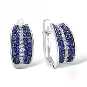 Sterling Silver Blue Sapphire & CZ Hoops - Enumu