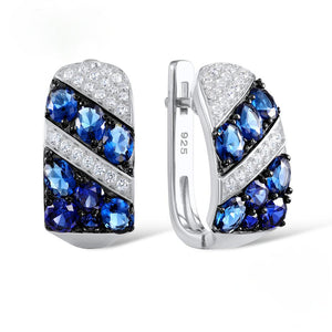 Sterling Silver Blue Sapphire CZ Hoops - Enumu