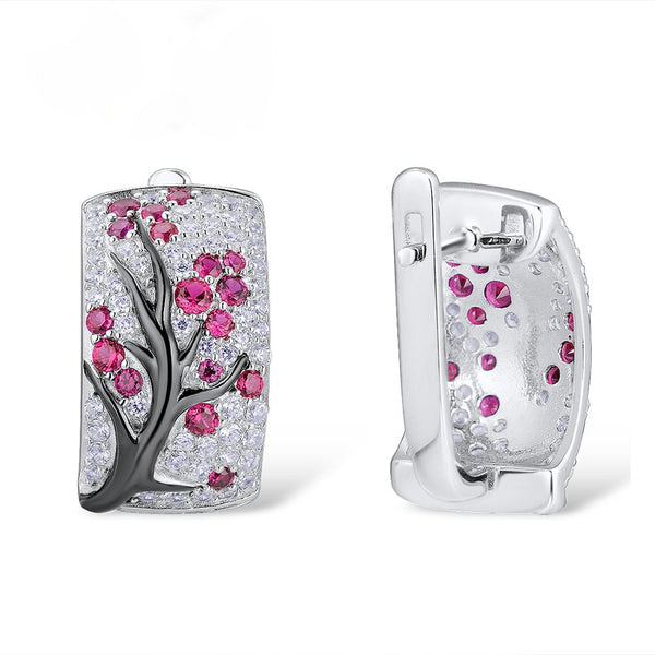 Sterling Silver Ruby and CZ Hoops - Enumu