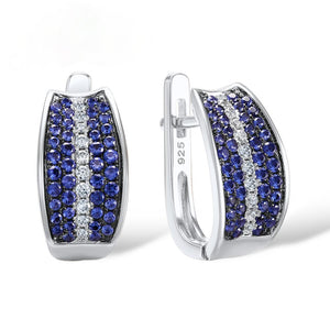 Sterling Silver Blue Sapphire & CZ Hoops - Enumu