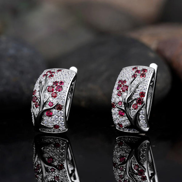 Sterling Silver Ruby and CZ Hoops - Enumu