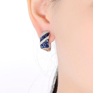 Sterling Silver Blue Sapphire CZ Hoops - Enumu