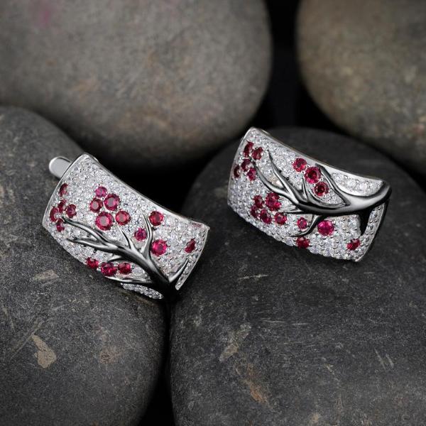 Sterling Silver Ruby and CZ Hoops - Enumu