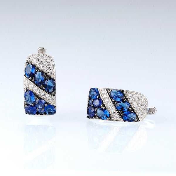 Sterling Silver Blue Sapphire CZ Hoops - Enumu