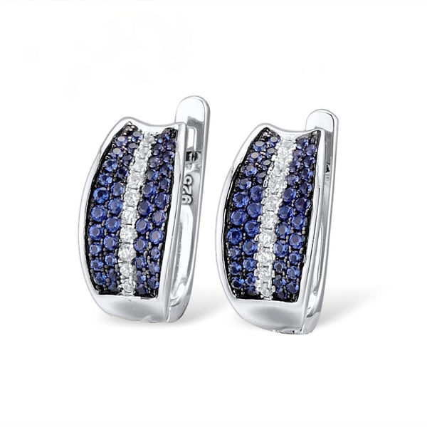 Sterling Silver Blue Sapphire & CZ Hoops - Enumu