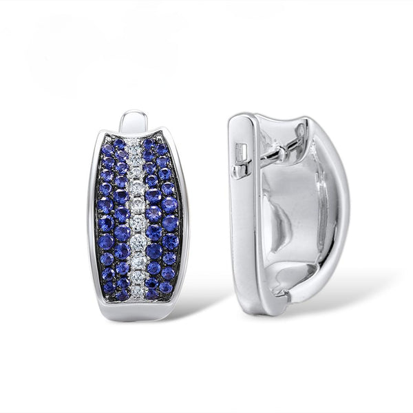 Sterling Silver Blue Sapphire & CZ Hoops - Enumu