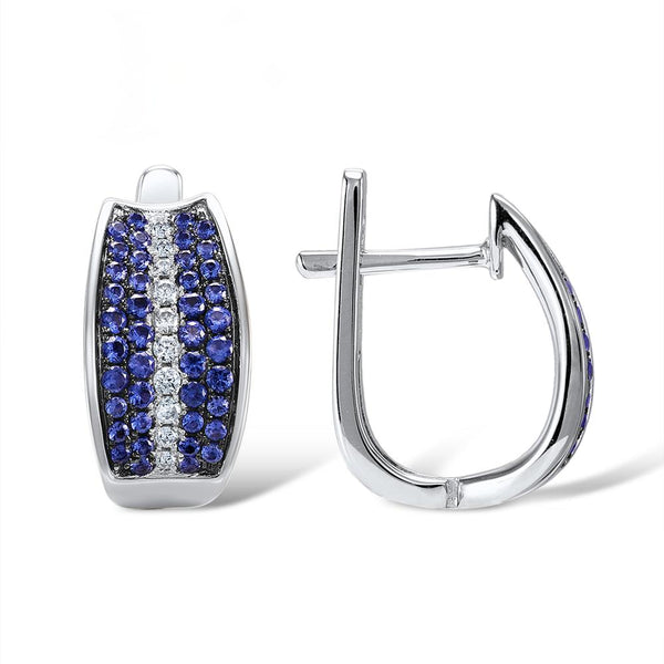 Sterling Silver Blue Sapphire & CZ Hoops - Enumu