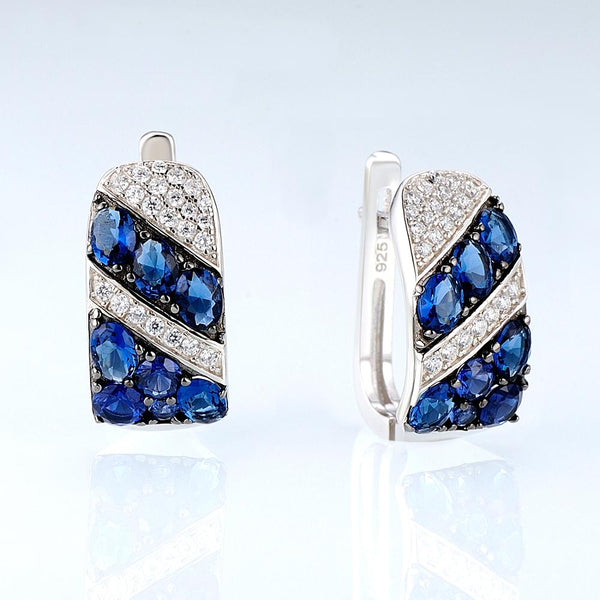 Sterling Silver Blue Sapphire CZ Hoops - Enumu