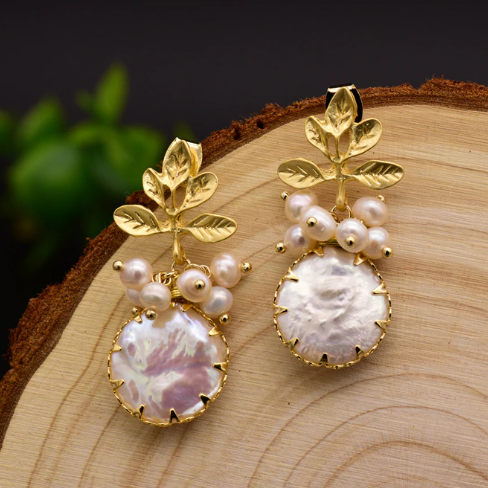 Sterling Silver Natural Pearl Dangle Earrings - Enumu