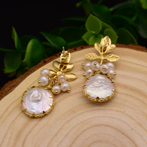 Sterling Silver Natural Pearl Dangle Earrings - Enumu