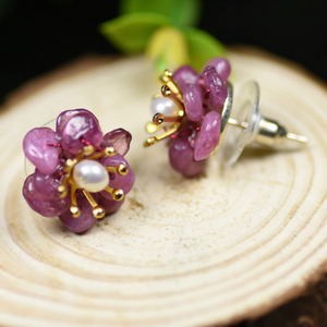 Natural Amethyst Sterling Silver Studs/ Earrings - Enumu