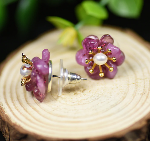 Natural Amethyst Sterling Silver Studs/ Earrings - Enumu