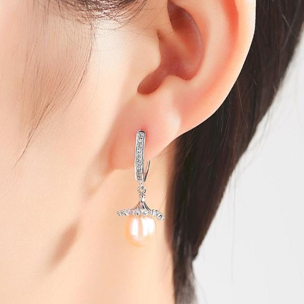Sterling Silver Natural Pearl Dangle Earrings - Enumu