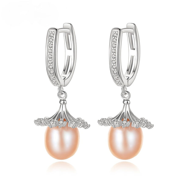 Sterling Silver Natural Pearl Dangle Earrings - Enumu