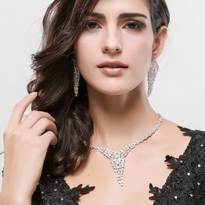 Grand Wedding Big Zircon Necklace with Earrings - Enumu