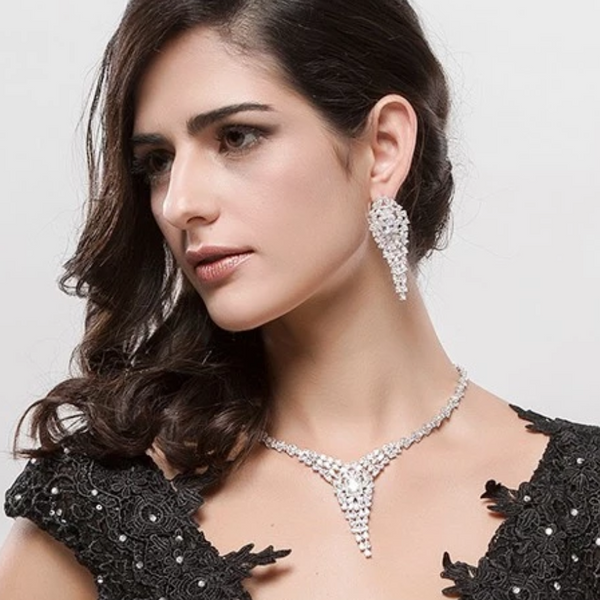 Grand Wedding Big Zircon Necklace with Earrings - Enumu