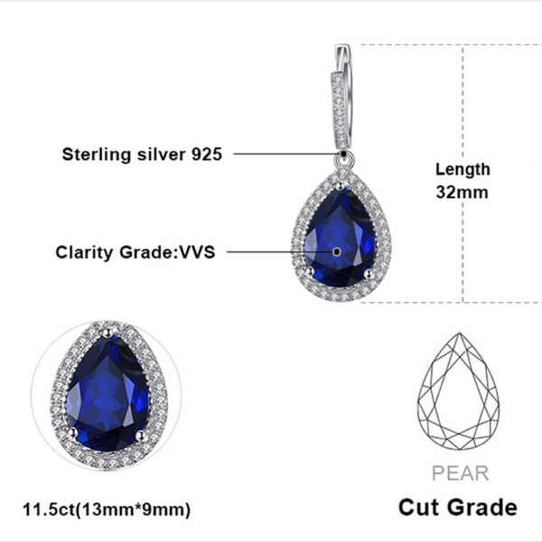 Pure 92.5 Sterling Silver 11.5 Ct Blue Sapphire Dangle Earrings - Enumu