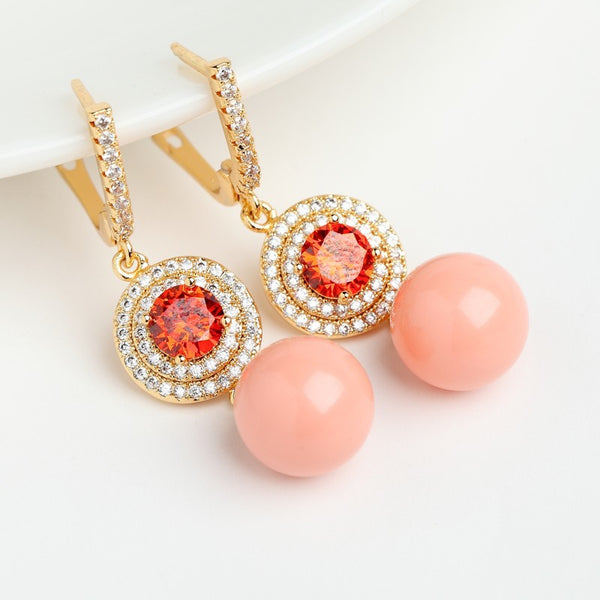 Coral Garnet Dangle Earrings - Enumu