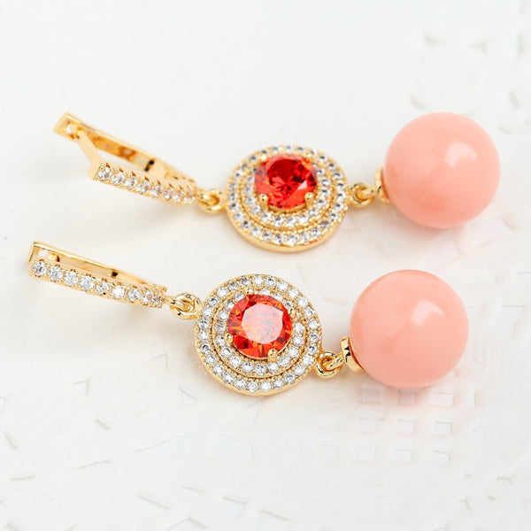 Coral Garnet Dangle Earrings - Enumu