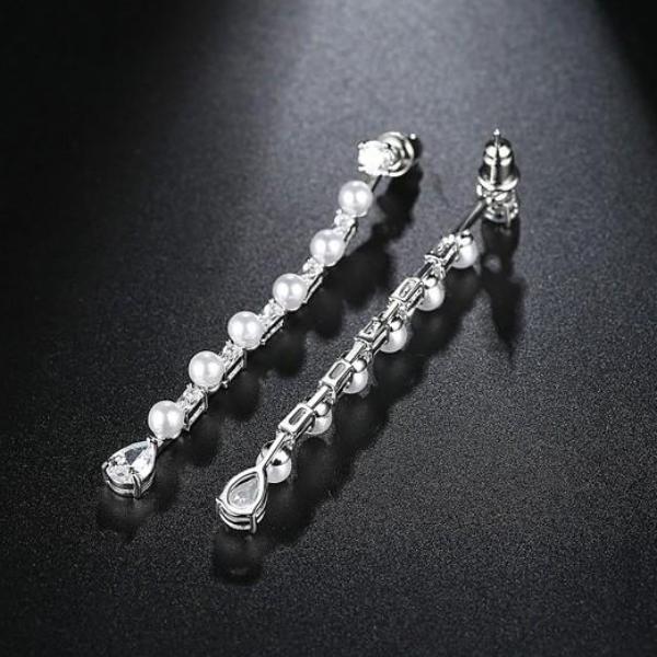 White Pearl and CZ Dangle Earrings - Enumu