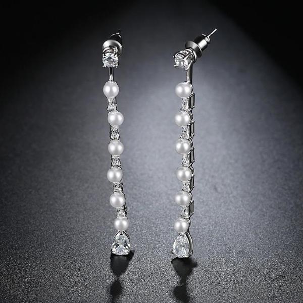 White Pearl and CZ Dangle Earrings - Enumu