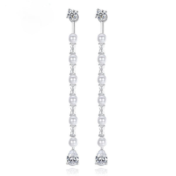 White Pearl and CZ Dangle Earrings - Enumu