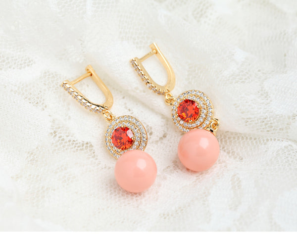 Coral Garnet Dangle Earrings - Enumu