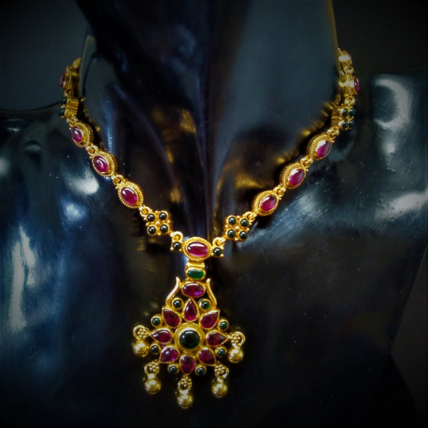 Pure Silver Uncut Ruby Kemp Stone Necklace - Enumu