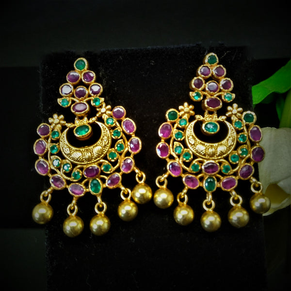 Pure Silver Ruby Emerald Chand Bali Earrings - Enumu
