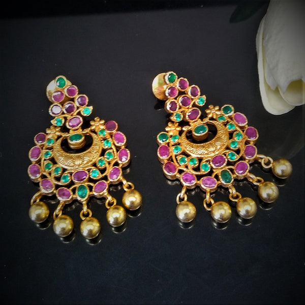 Pure Silver Ruby Emerald Chand Bali Earrings - Enumu