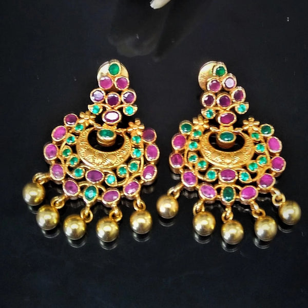 Pure Silver Ruby Emerald Chand Bali Earrings - Enumu