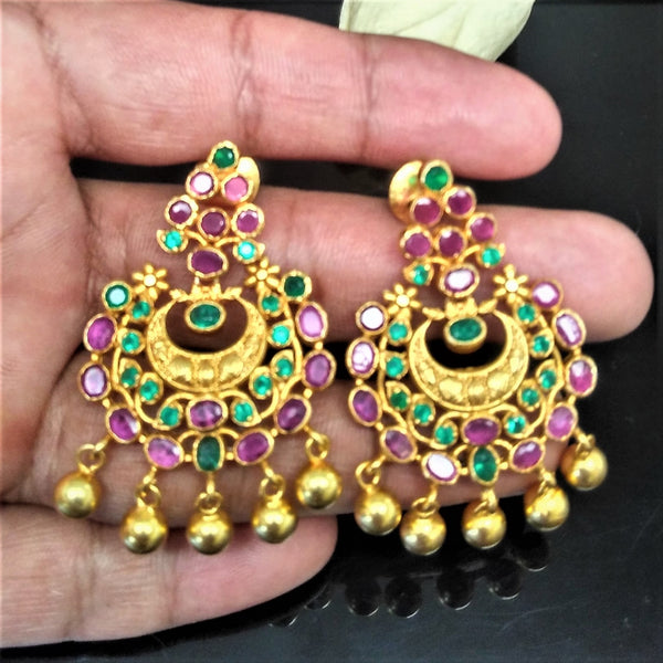 Pure Silver Ruby Emerald Chand Bali Earrings - Enumu