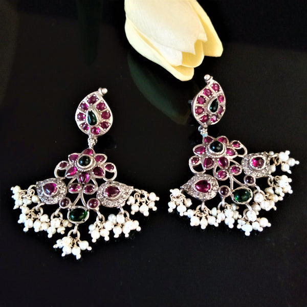 Handmade Pure Silver Oxidized Mango Dangle Earrings - Enumu