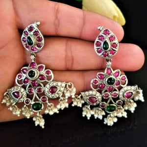 Handmade Pure Silver Oxidized Mango Dangle Earrings - Enumu