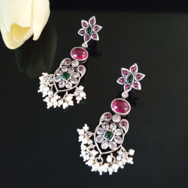 Handmade Pure Silver Oxidized Dangle Earrings - Enumu