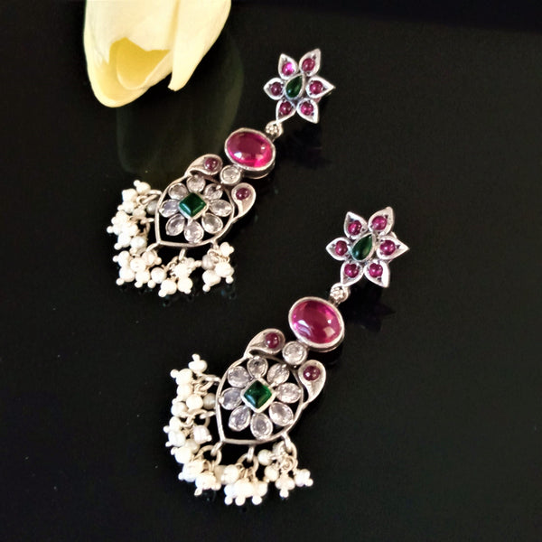 Handmade Pure Silver Oxidized Dangle Earrings - Enumu