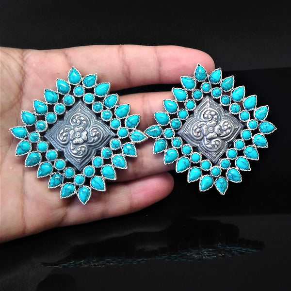 Huge Handmade Pure Silver Turquoise Studs - Enumu