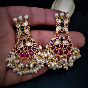 Pure Silver Uncut Ruby Emerald Guttapusalu Dangle Earrings - Enumu