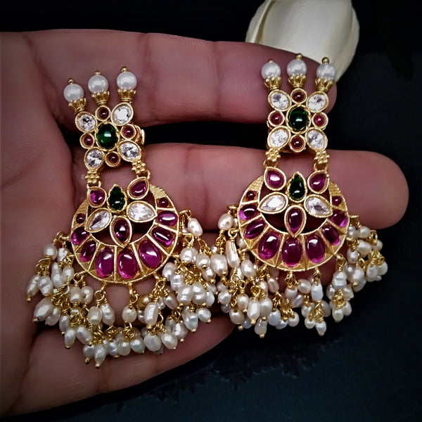Pure Silver Uncut Ruby Emerald Guttapusalu Dangle Earrings Enumu