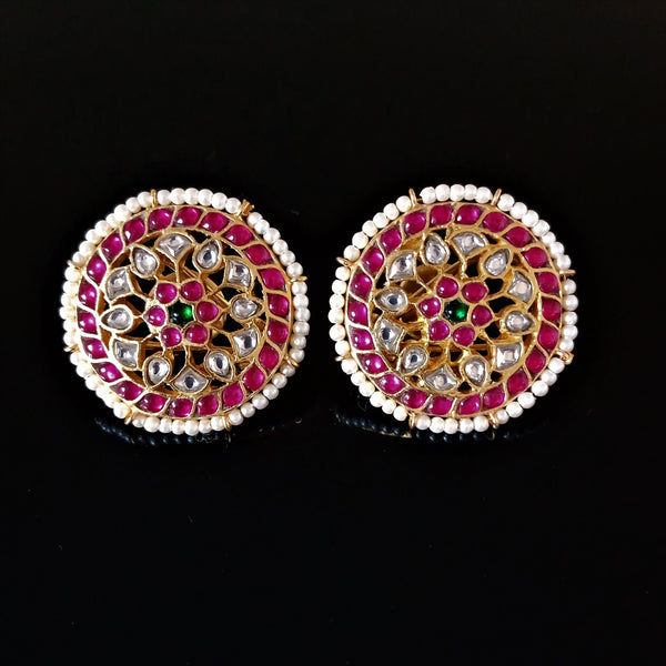 Handmade Pure Silver Flower Kundan Studs - Enumu
