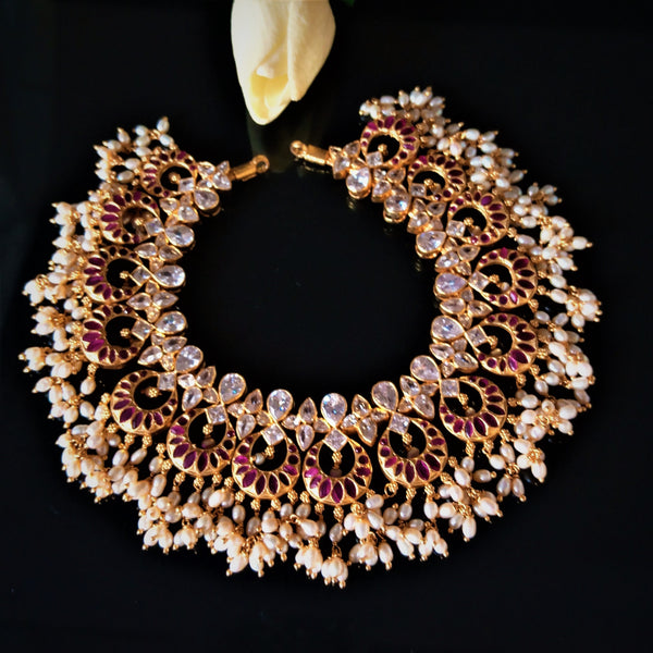 Pure Silver Ruby Guttapusalu Necklace Enumu
