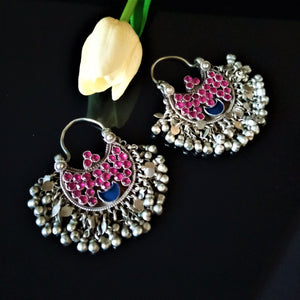 Huge Pure Silver Ruby Ghungroo Hoops / Chand Balis - Enumu