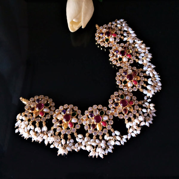 Handmade Pure Silver Navratna Guttapusalu Necklace - Enumu