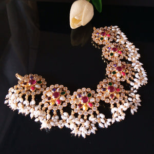 Handmade Pure Silver Navratna Guttapusalu Necklace - Enumu