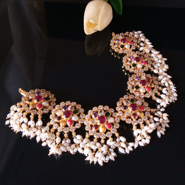 Handmade Pure Silver Navratna Guttapusalu Necklace - Enumu