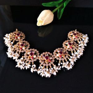 Handmade Pure Silver Navratna Guttapusalu Necklace - Enumu