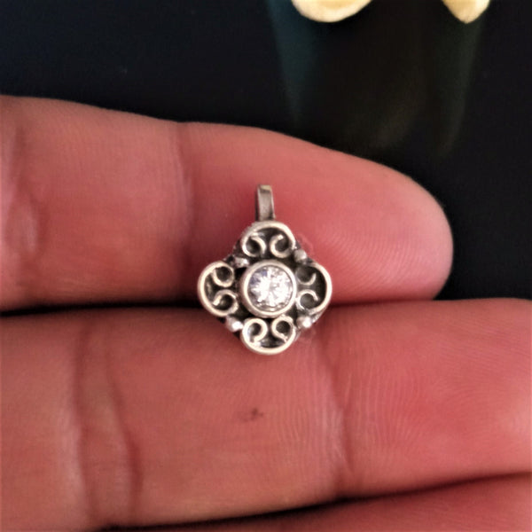 Handmade Pure Silver CZ Nose Pin - Enumu