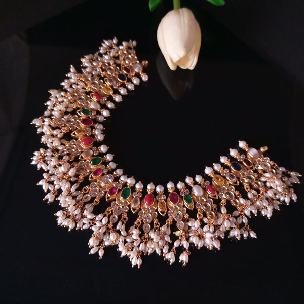 Pure Silver Navratna Guttapusalu Necklace - Enumu