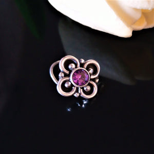 Handmade Pure Silver Amethyst Nose Pin ( Pierced ) - Enumu